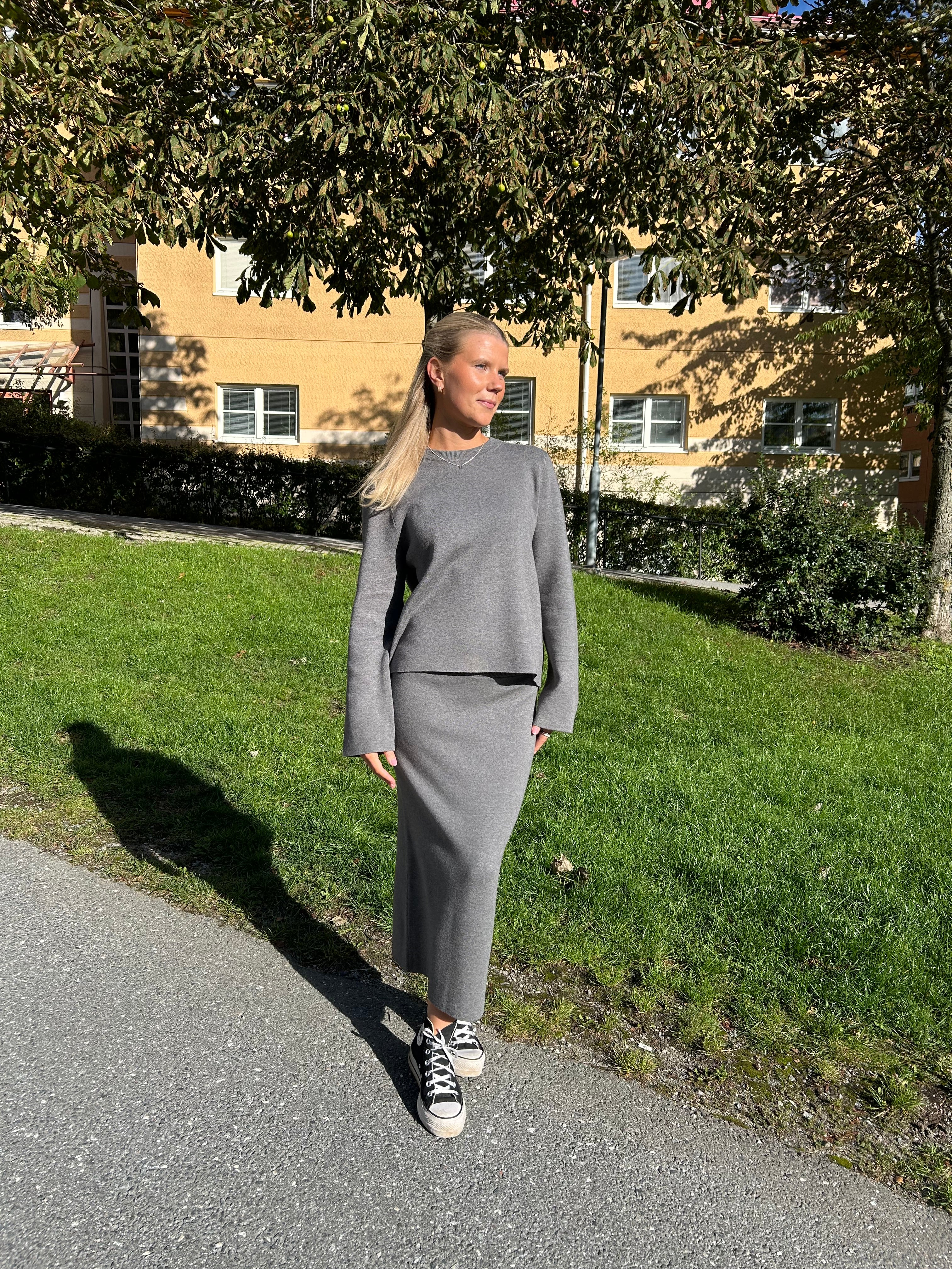 OBJREYNARD Midi Skirt - Medium Grey Melange